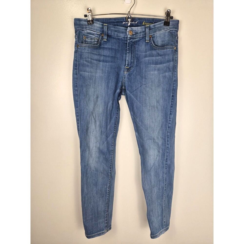 7 For All Mankind Kimmie Crop Jeans Phoenix River Mid Rise Slim Straight USA